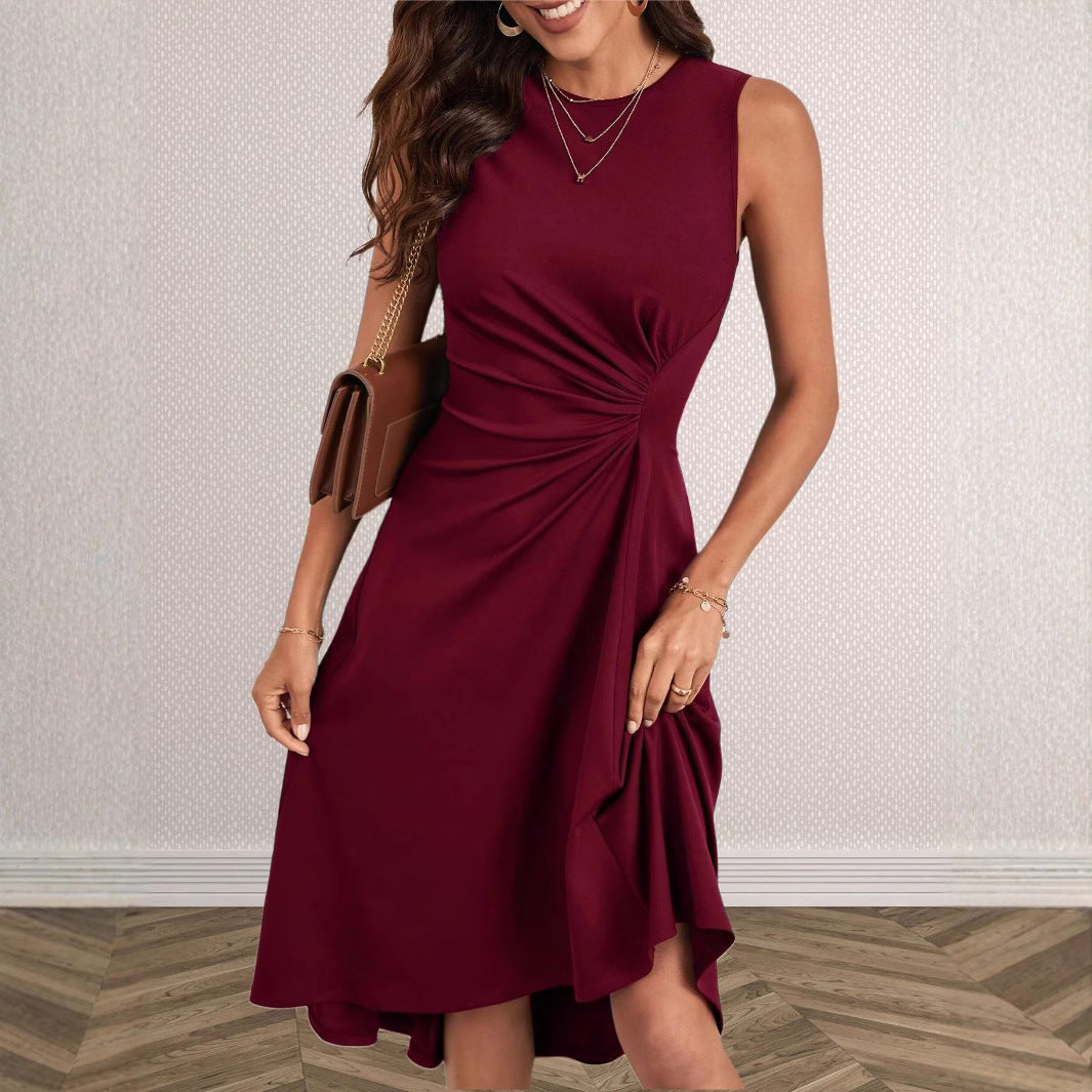 Damen ärmelloses Wickelkleid mit asymmetrischem Saum und Raffungen Stalluxe