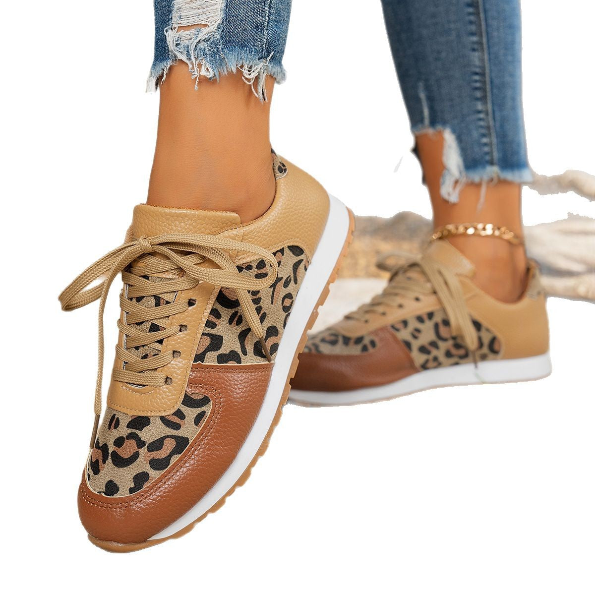 Damen Sneaker mit Leopardenmuster und atmungsaktiver Sohle Stalluxe