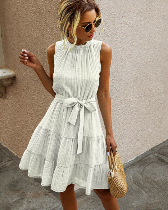 Damen luftiges Sommerkleid mit tailliertem Bund und Rüschendetails Stalluxe