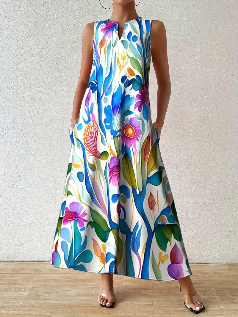 Damen Maxikleid mit buntem Blumendesign Stalluxe