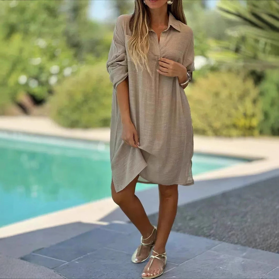 Damen Freizeit-Hemdblusenkleid mit luftigem Schnitt und dekorativen Seitenschlitzen Stalluxe