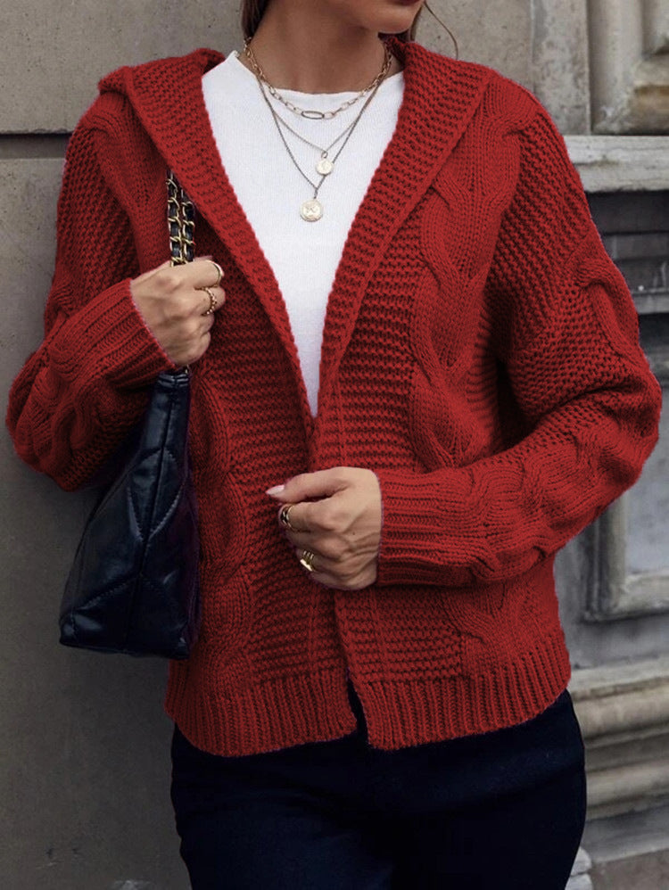 Damen Grobstrickjacke mit Kapuze und aufwendigem Zopfmuster Stalluxe
