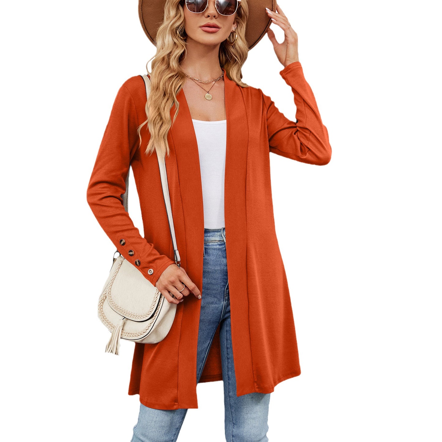 Damen longline Cardigan mit modischen Knopfdetails und offener Front Stalluxe