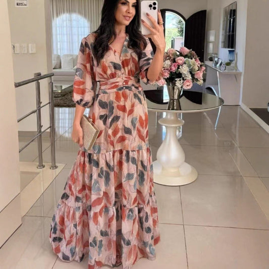 Damen Luftiges Maxikleid mit floralen Details und voluminösen Ärmeln Stalluxe