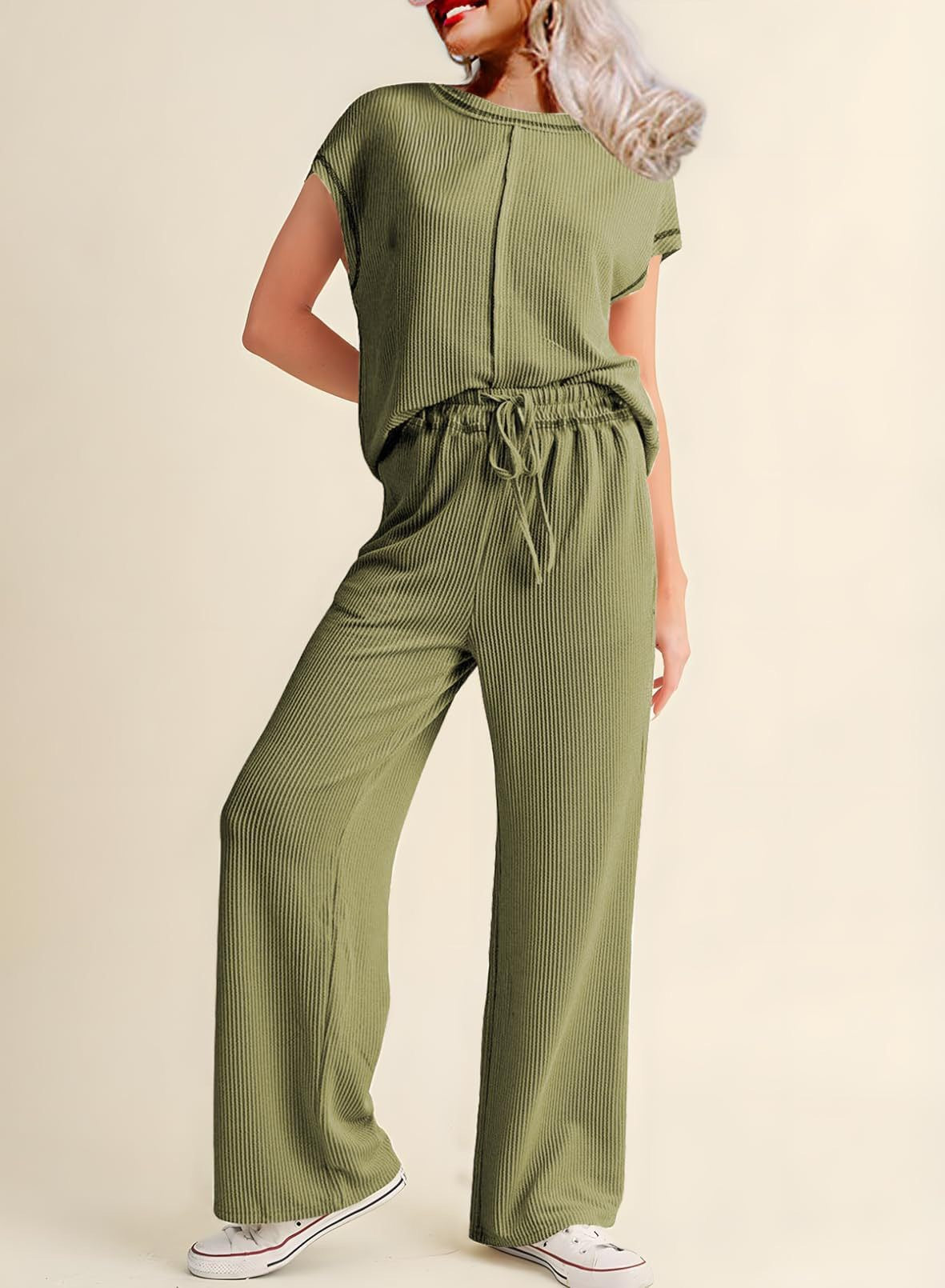 Women's Relaxed Fit Ribbed Lounge Set Stalluxe