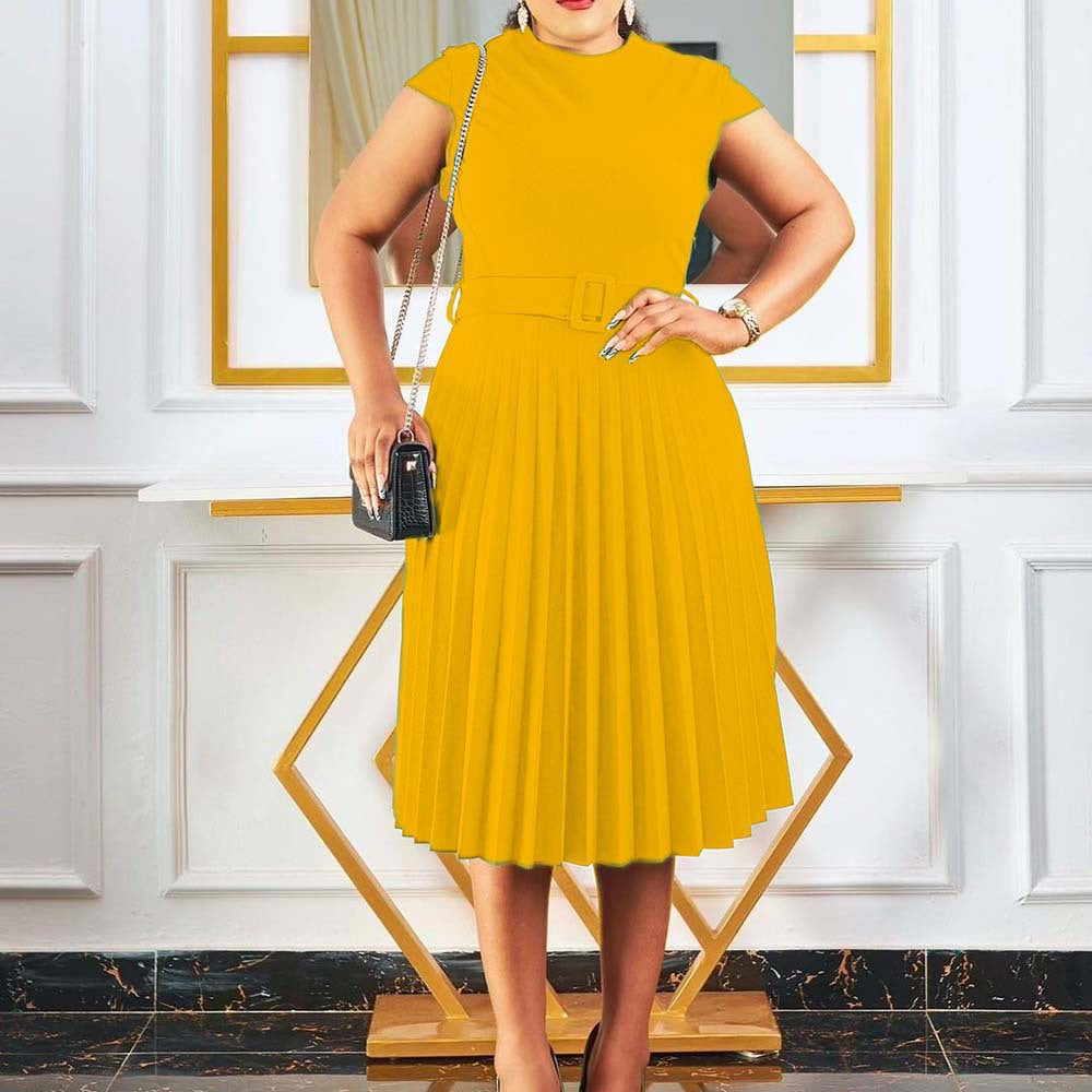 Damen elegantes und schmeichelhaftes Plisseekleid mit Gürtel Stalluxe