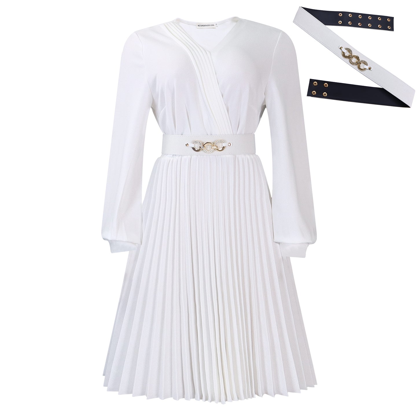 Damen Plissee-Kleid mit schickem Wickel-Oberteil und modischem Gürtel Stalluxe