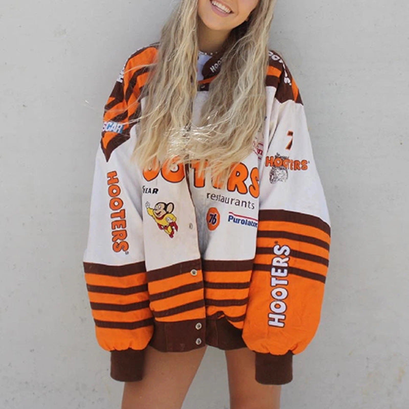 Damen Sportliche Oversized Jacke mit auffälligem Logo-Design Stalluxe