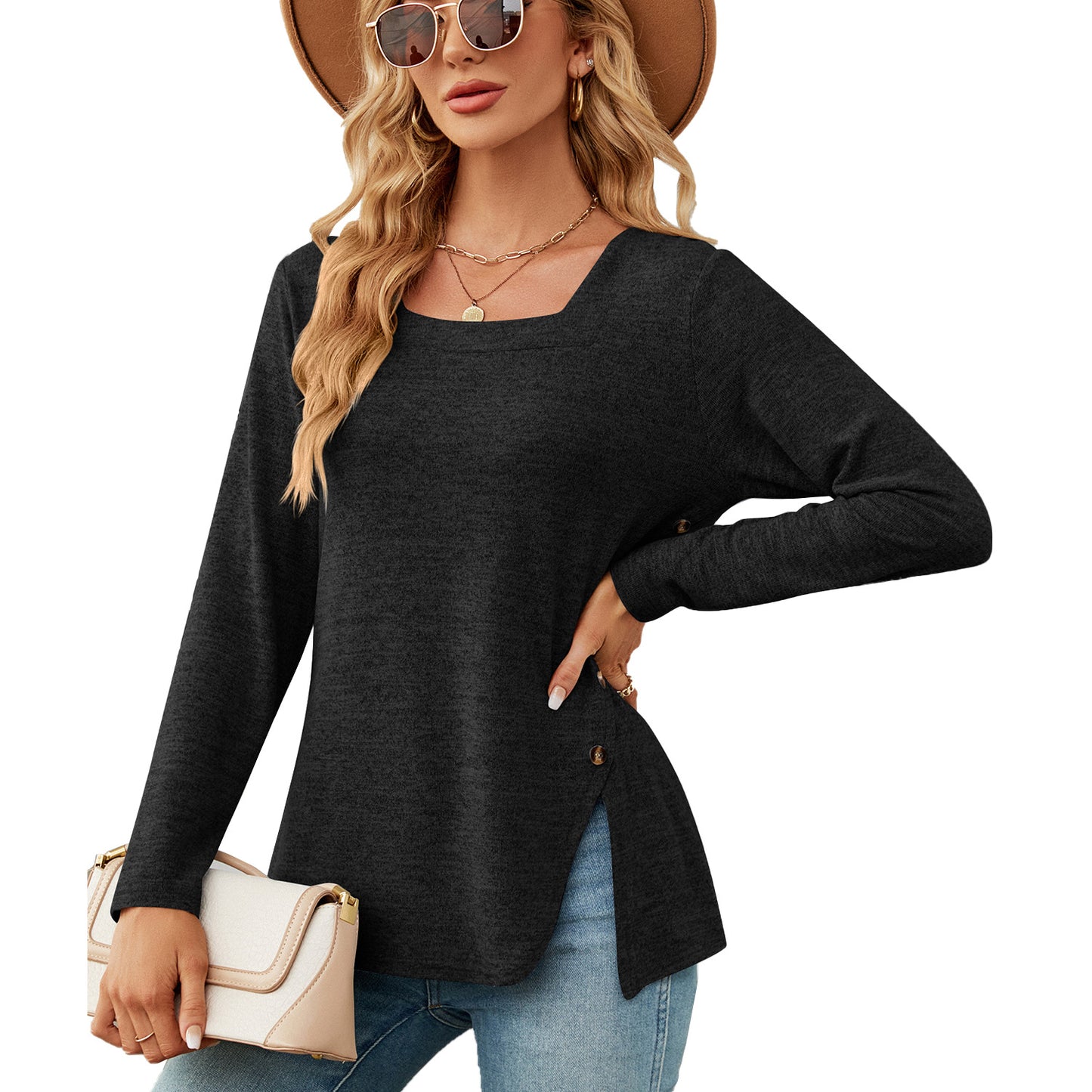 Damen lockerer Langarm-Top mit asymmetrischem Saum Stalluxe