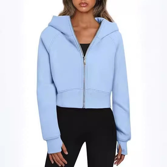 Damen Cropped Sweatjacke mit Reißverschluss und Kapuze Stalluxe