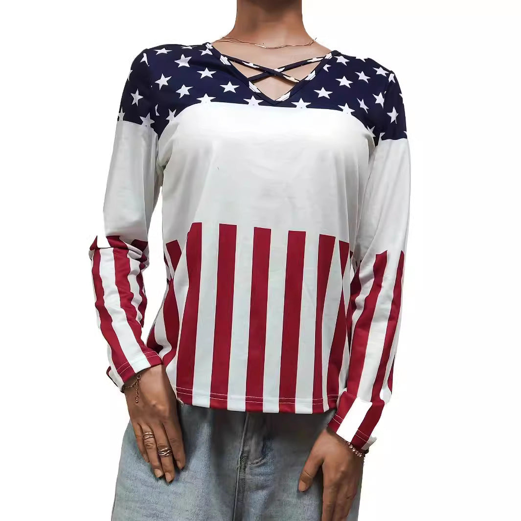 Damen lässiges Langarmshirt mit modischem Leopardenmuster und raffiniertem V-Ausschnitt Stalluxe