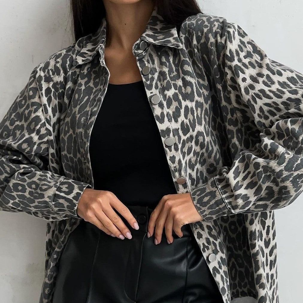 Damen modische Leo-Print Hemdjacke Stalluxe