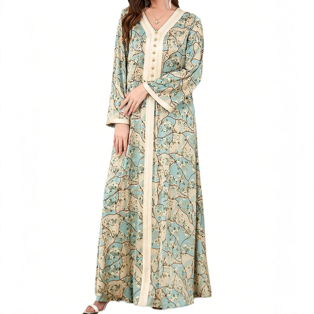 Damen Maxikleid mit kunstvollem Blumenmuster und Knopfdetails Stalluxe