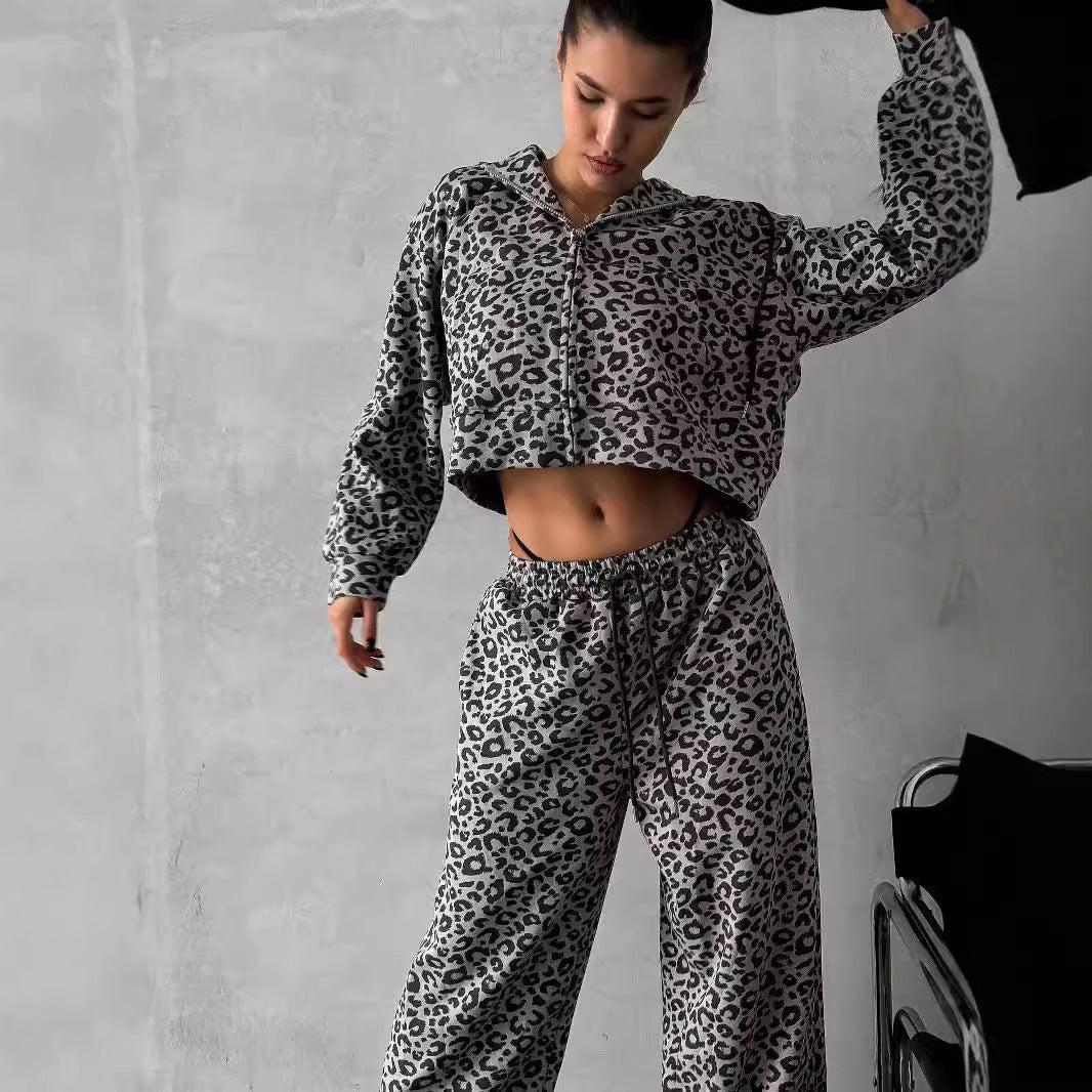 Damen Lässiges Set mit Leopardenmuster und weitem Schnitt Stalluxe