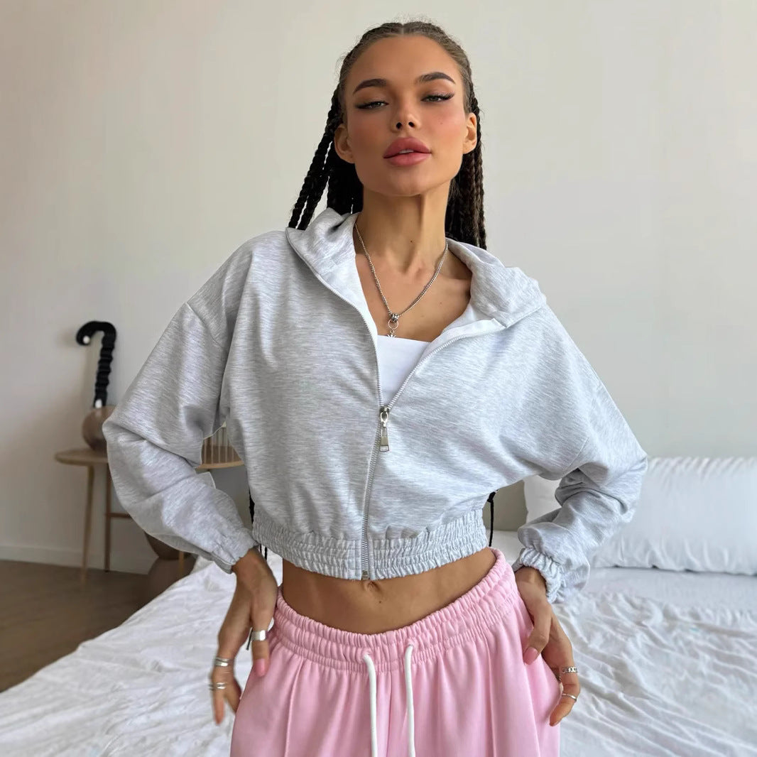 Damen cropped Sweatjacke mit elastischen Bündchen und modischem Reißverschluss Stalluxe