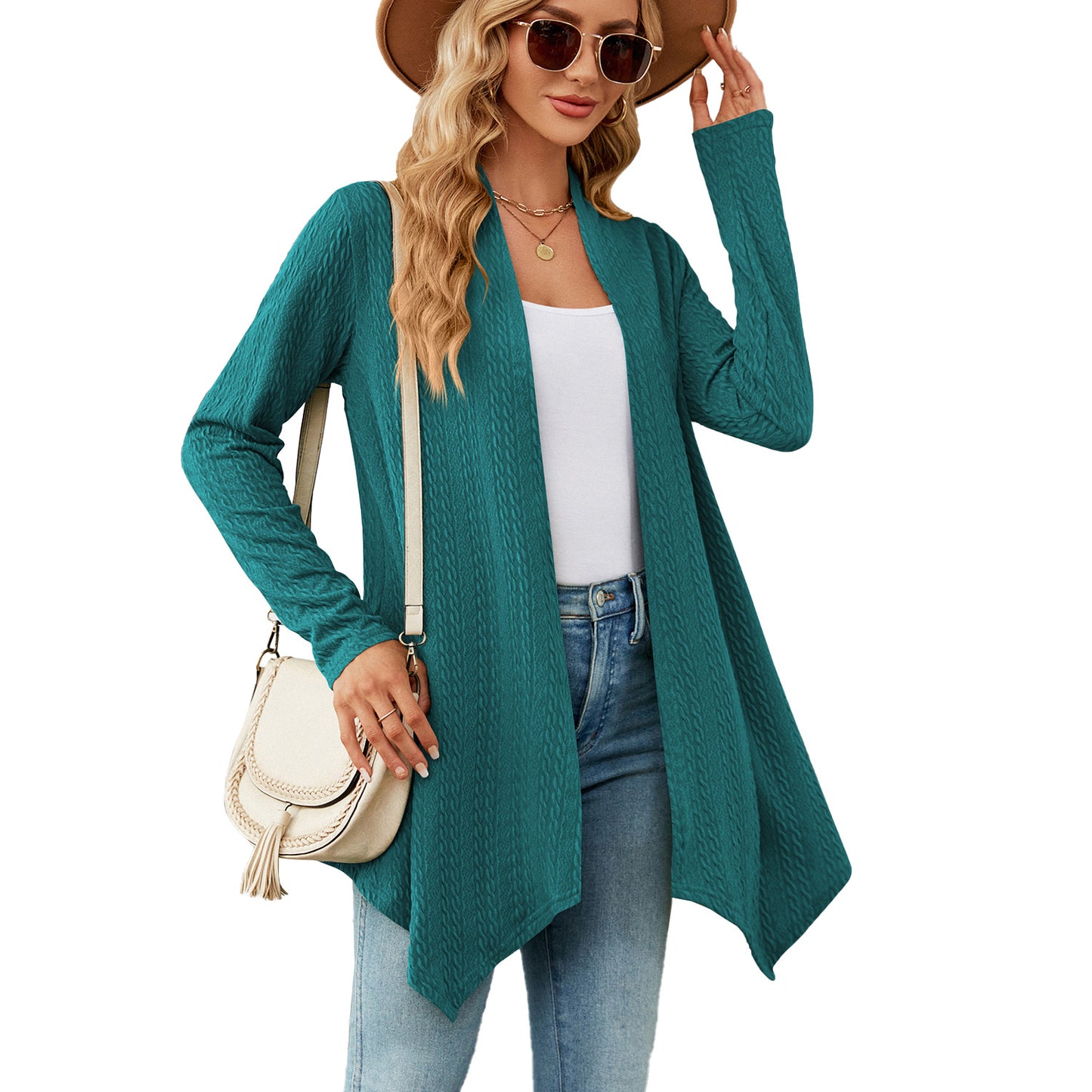 Damen Strickjacke mit strukturiertem Waffelmuster und offener Front Stalluxe
