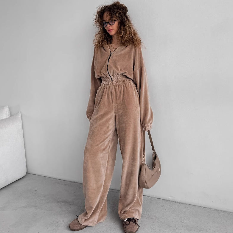 Damen Fleece-Jumpsuit mit Reißverschluss und elastischem Bund Stalluxe