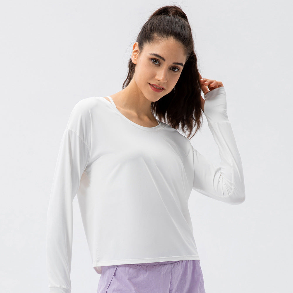 Damen Atmungsaktives Langarm-T-Shirt mit Daumenlöchern und lockerer Passform Stalluxe