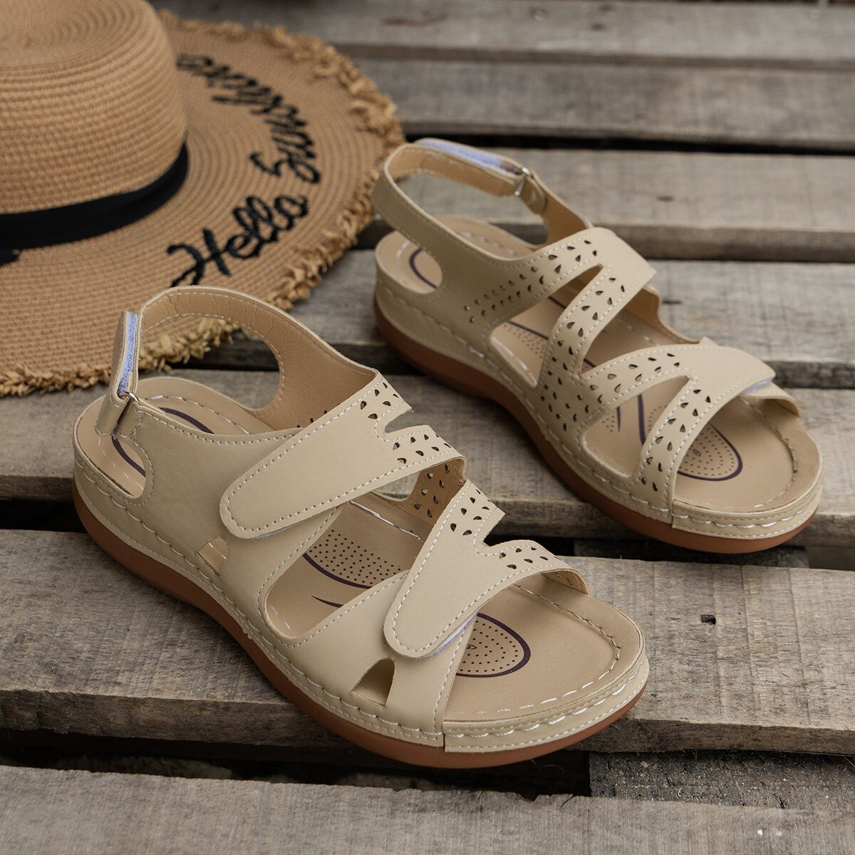 Damen Riemchen-Sandalen mit verstellbarem Verschluss und ergonomischer Sohle Stalluxe