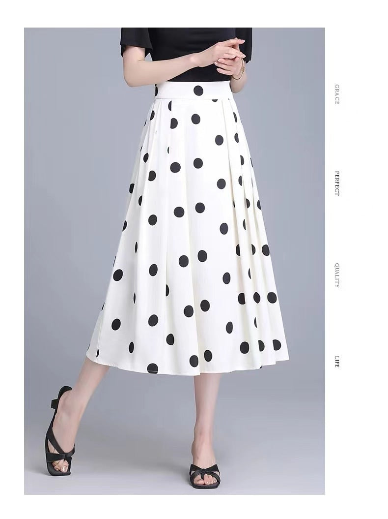 Damen Eleganter Midi-Rock mit Polka-Dots und Plisseefalten Stalluxe