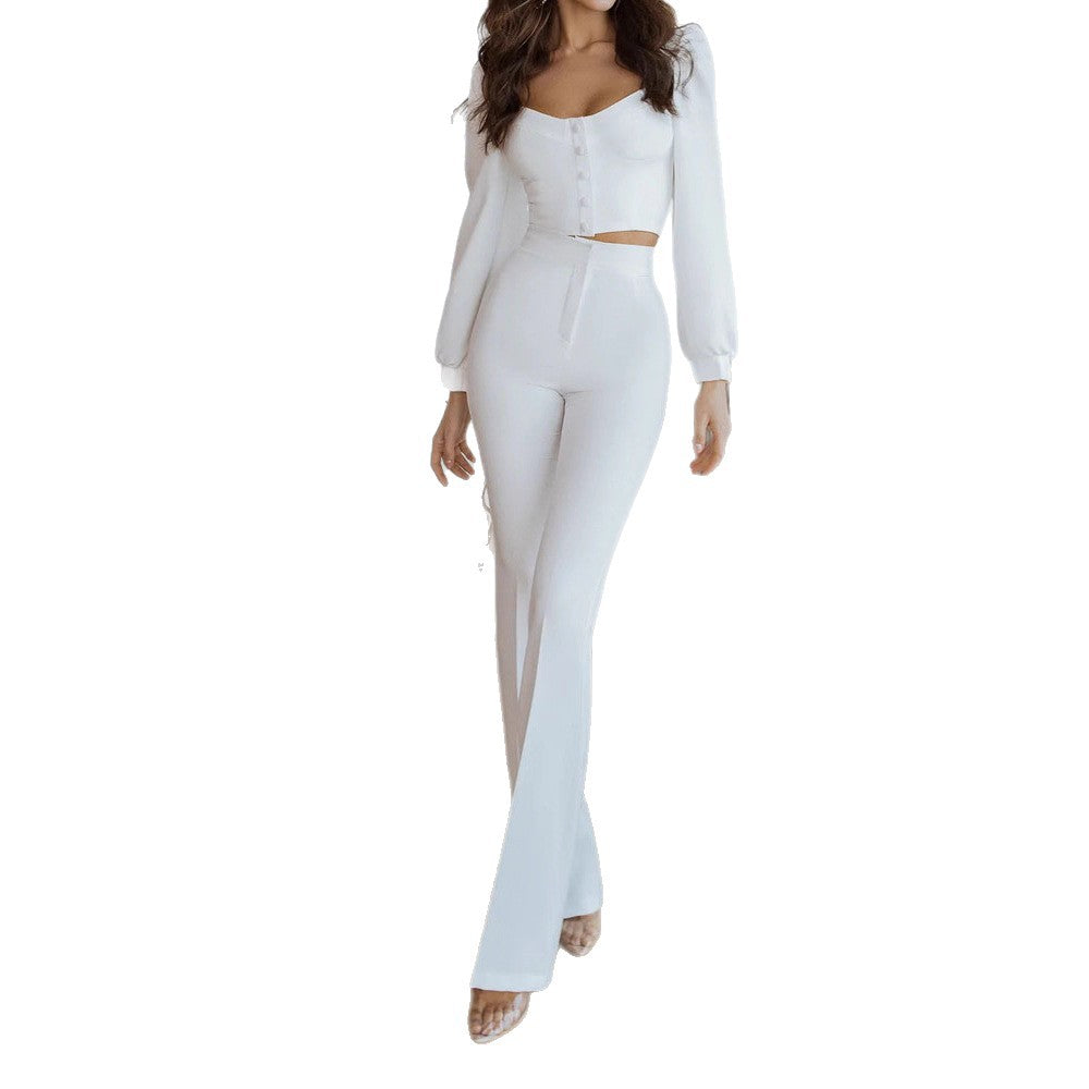 Damen Elegantes Set mit figurbetontem Oberteil und weitem Hosenbein Stalluxe