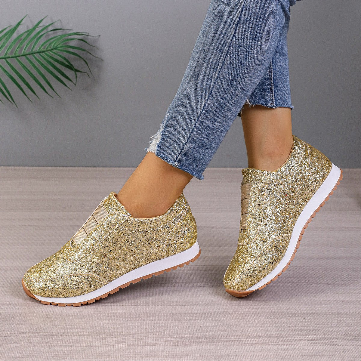 Damen Glitzernde Slip-On Sneakers mit komfortabler Sohle und atmungsaktiver Struktur Stalluxe