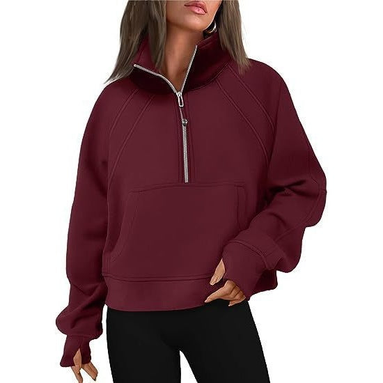 Damen Trendy Fleecepullover mit Stehkragen und Zipper Stalluxe