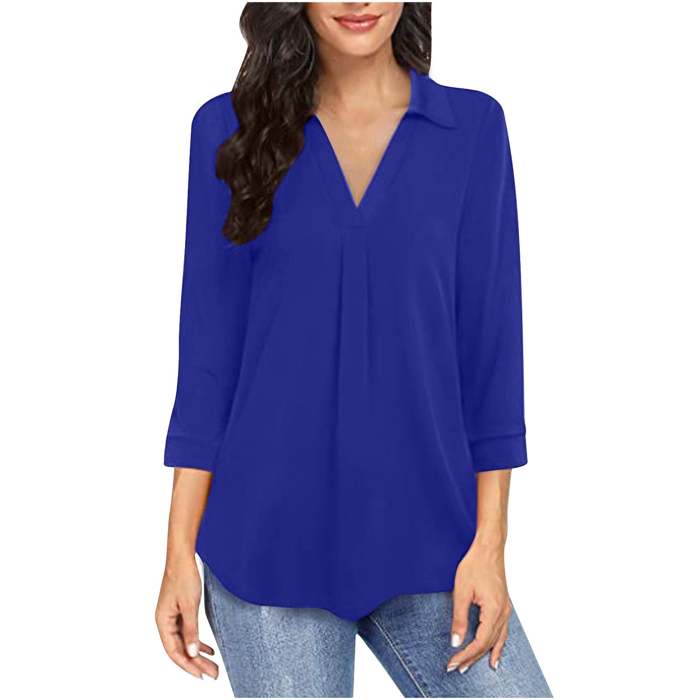 Women's Stylish Pleated V-Neck Blouse Stalluxe