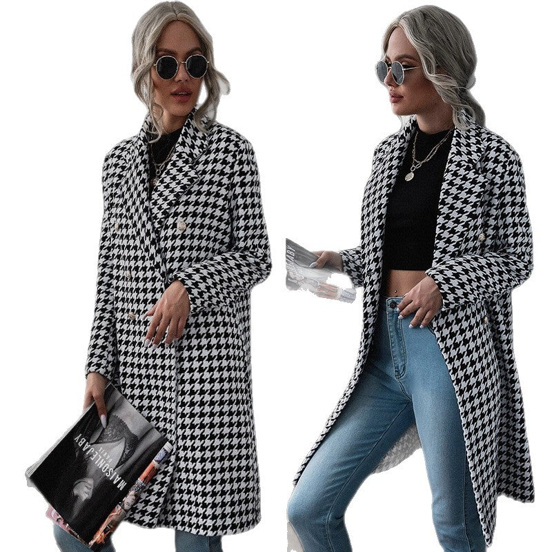 Damen Oversized Hahnentritt-Mantel mit klassischen Details Stalluxe