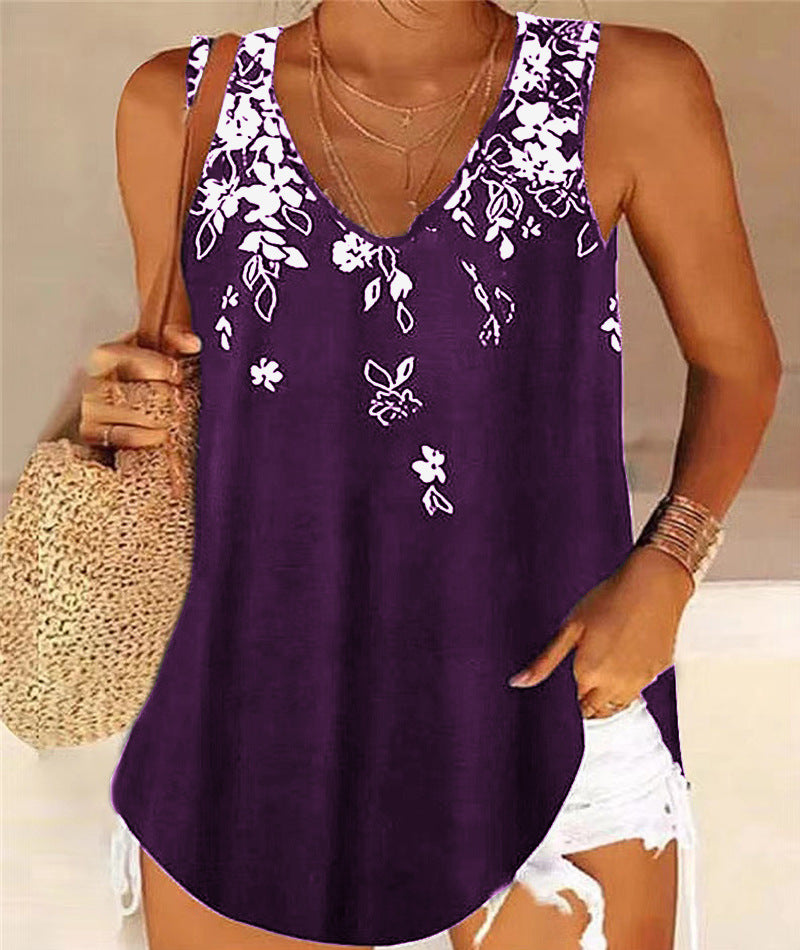 Damen V-Ausschnitt Floral Print Lässiges Tanktop Stalluxe