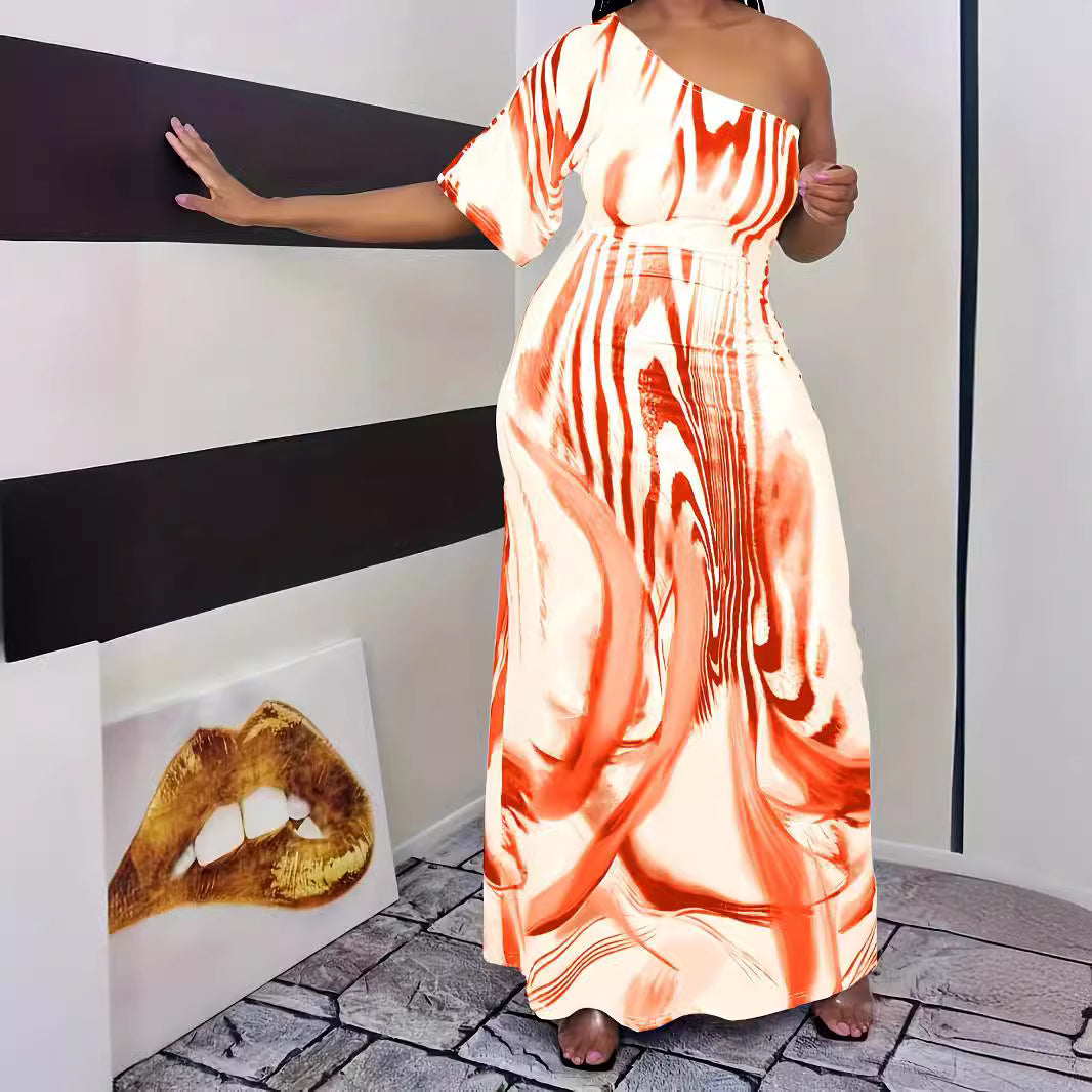 Damen Maxikleid mit asymmetrischem Schnitt und elegantem Muster Stalluxe