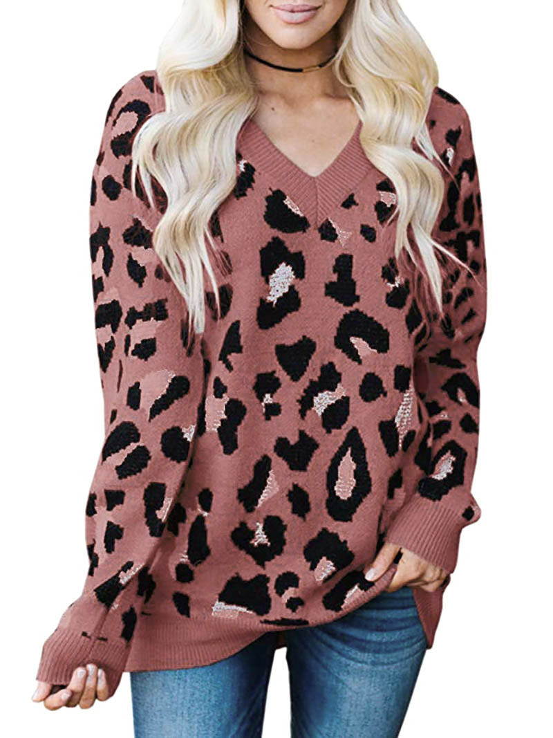 Damen Pullover mit Leopardenmuster und V-Ausschnitt Stalluxe