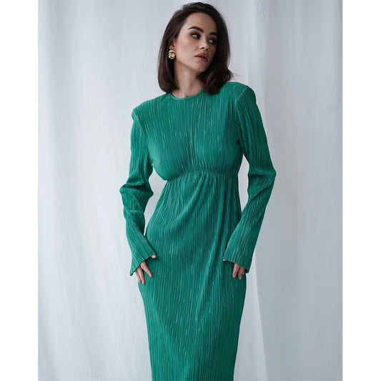 Damen elegantes Maxikleid mit raffinierten Ärmeln und feinem Rippdesign Stalluxe