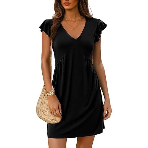 Damen Sommerliches kurzärmliges Kleid mit V-Ausschnitt und Rüschendetails Stalluxe