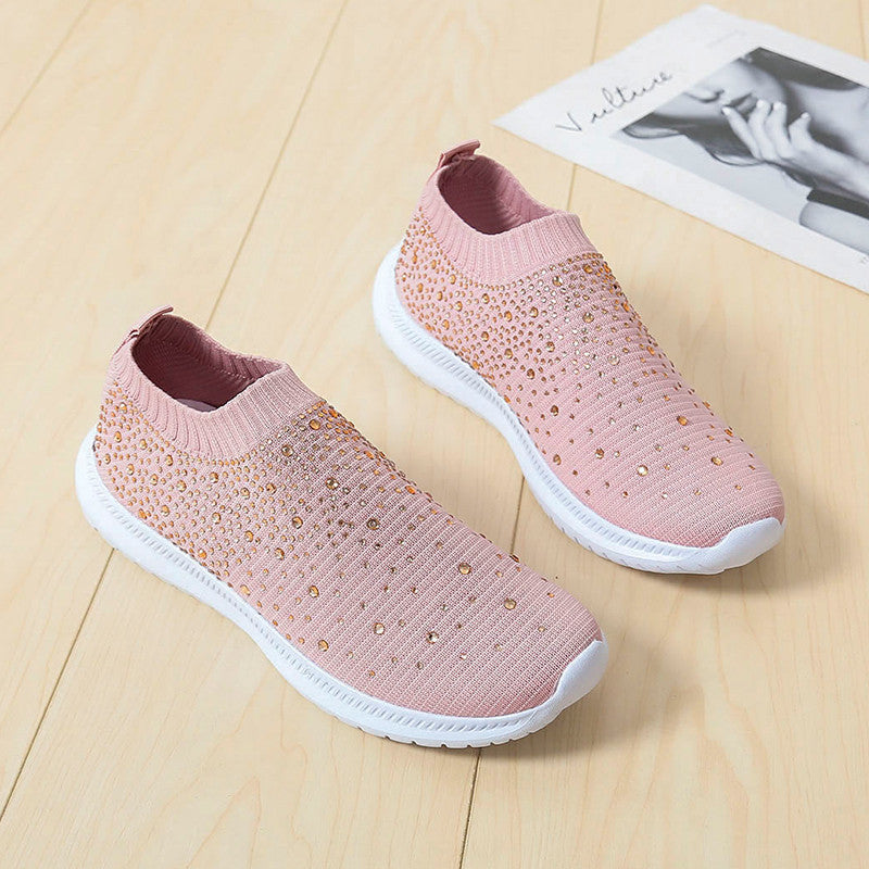 Damen modische Sneaker mit Strass-Applikationen und flexiblem Strick-Obermaterial Stalluxe