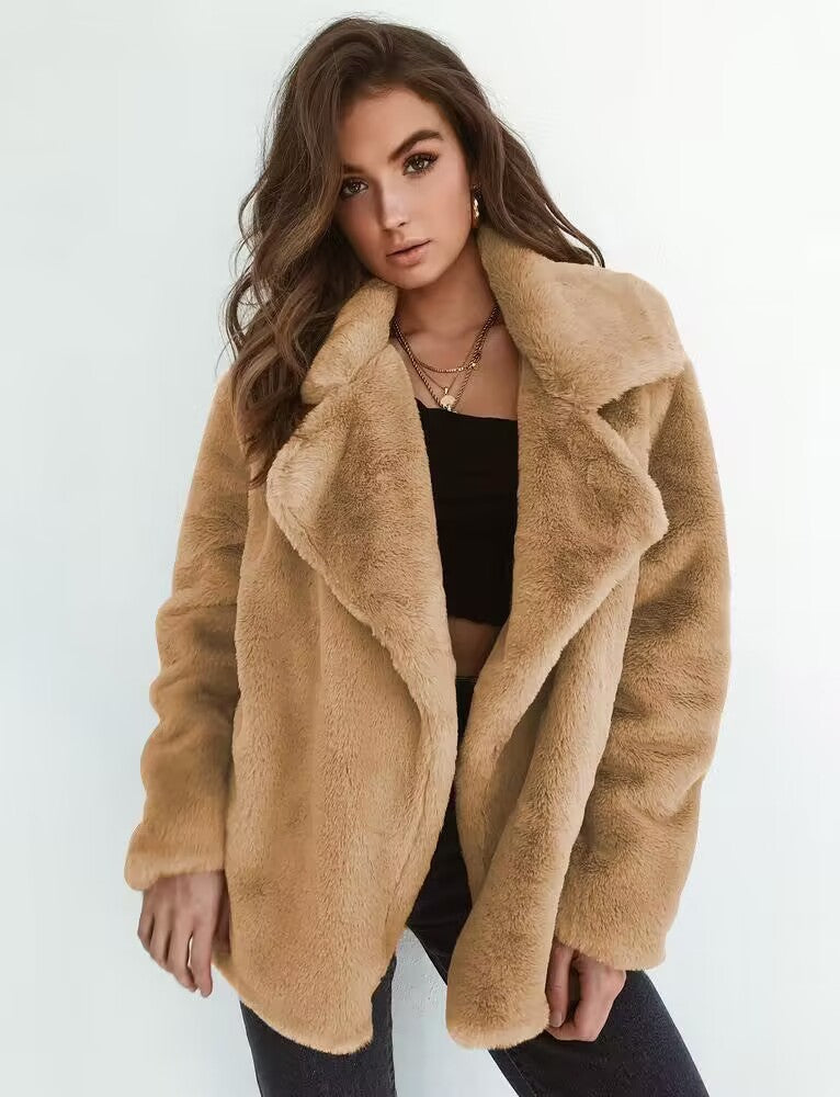 Damen Fleece-Mantel mit weitem Kragen und modischem Schnitt Stalluxe