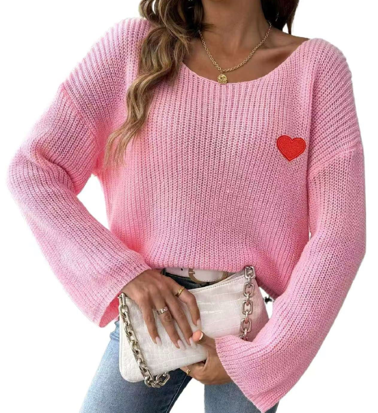 Damen Lockere Strickpullover mit Herzapplikation Stalluxe