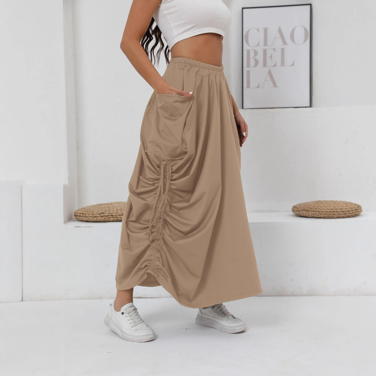Damen Maxirock mit Raffungen und praktischen Taschen Stalluxe
