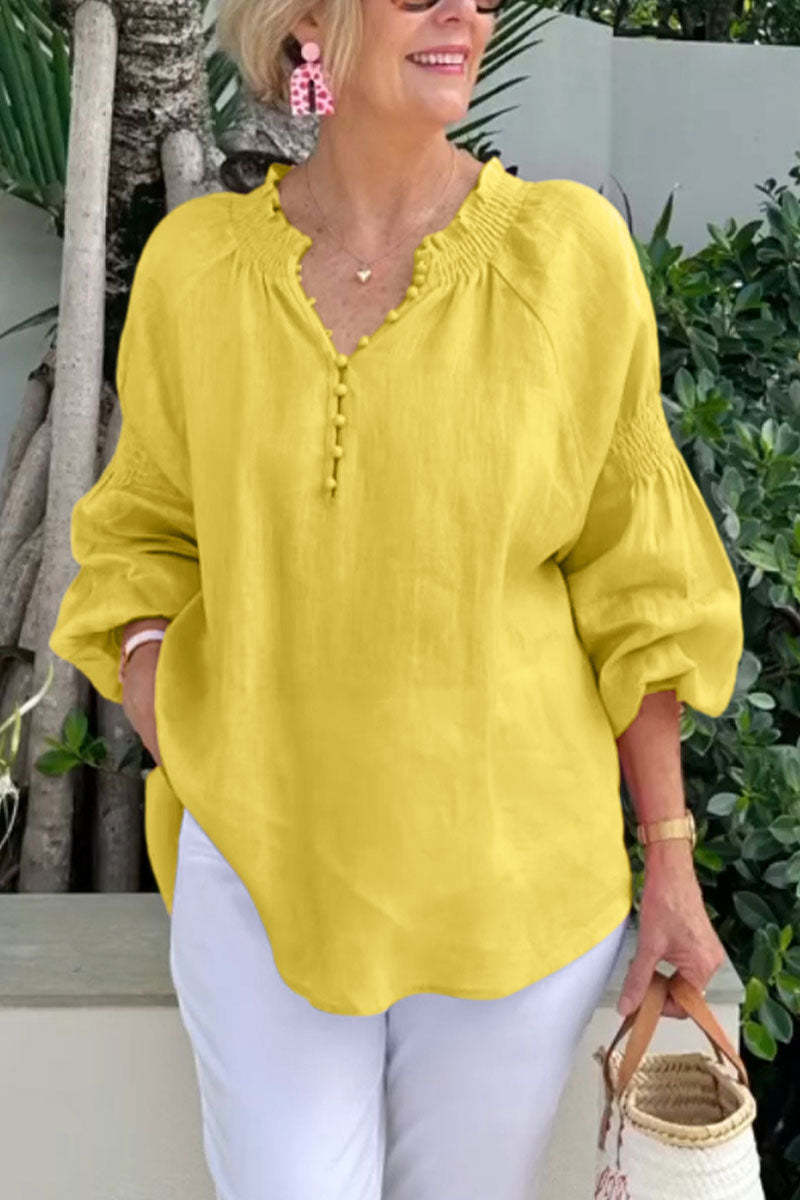 Damen luftige Bluse mit Knopfdetail und voluminösen Ärmeln Stalluxe