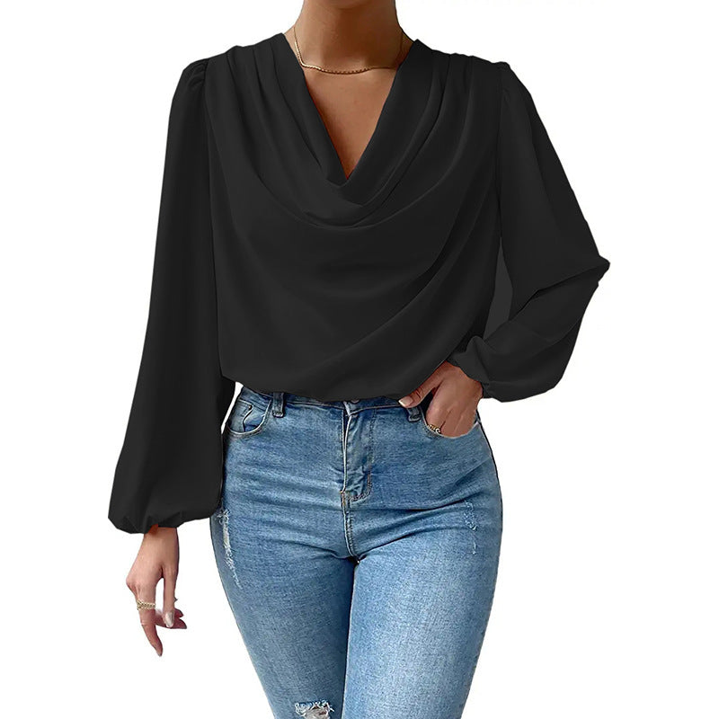 Women's Draped Cowl Neck Blouse Stalluxe