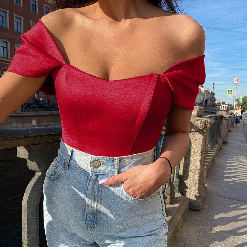 Damen Satin Off-Shoulder Korsett Bodysuit Stalluxe