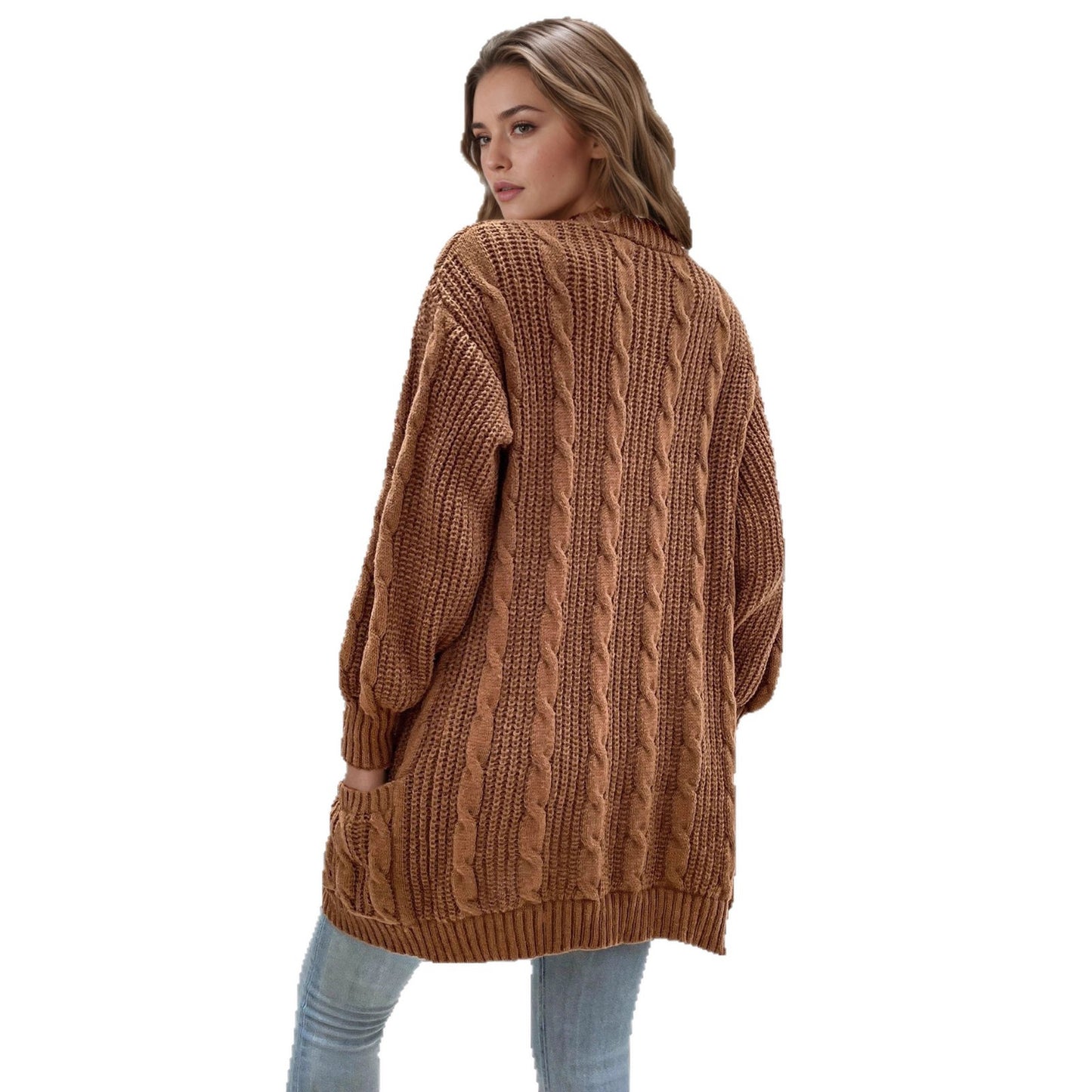 Damen Strickjacke im breiten Rippdesign mit praktischen Taschen Stalluxe