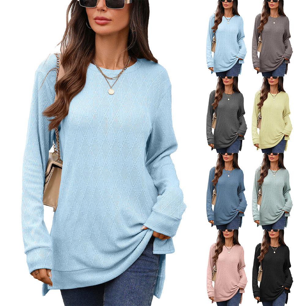 Damen Langarmshirt mit strukturiertem Muster und seitlichen Schlitzen Stalluxe