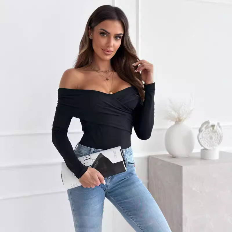 Damen Off-Shoulder Langarmshirt mit raffinierten Drapierungen Stalluxe