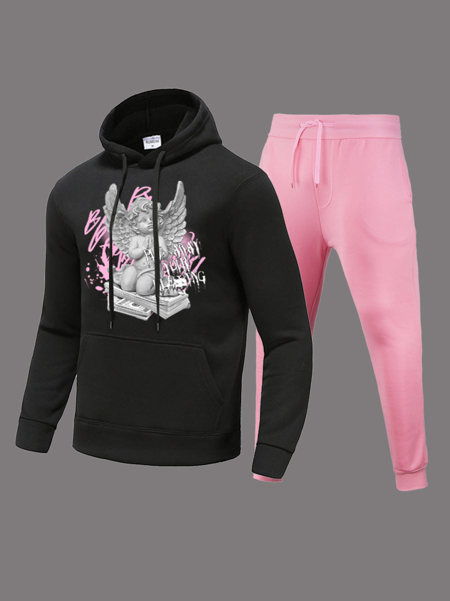 Herren Sportliches Hoodie und Jogginghose Set mit kreativem Engel-Motiv Stalluxe