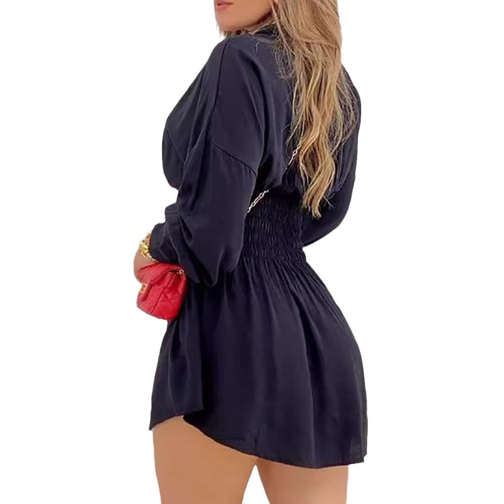 Damen Modisches Hemdblusenkleid mit tailliertem Schnitt und grafischem Muster Stalluxe
