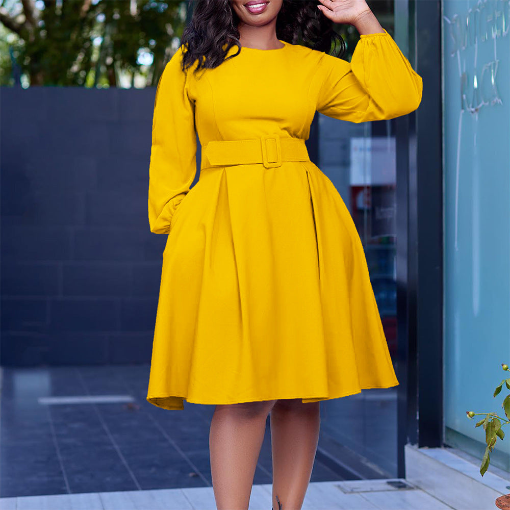 Damen Kleid mit weitem Schnitt und Taillengürtel Stalluxe