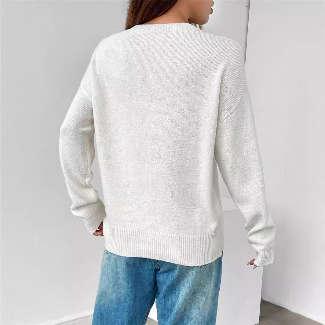 Damen Strickpullover mit Flaggenmuster und lässigem Schnitt Stalluxe