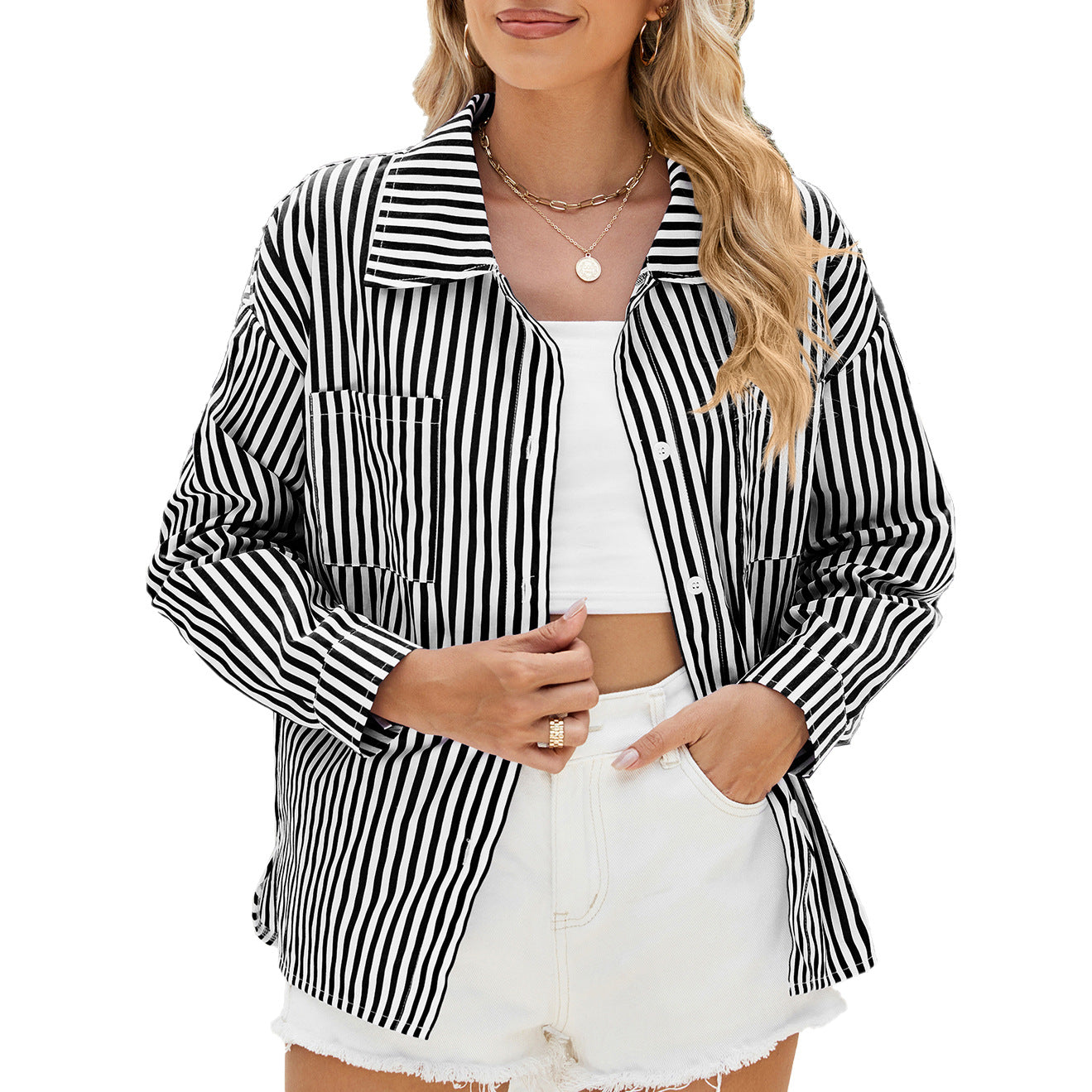 Damen gestreiftes Oversized-Hemd mit praktischen Taschen und modischem Schnitt Stalluxe