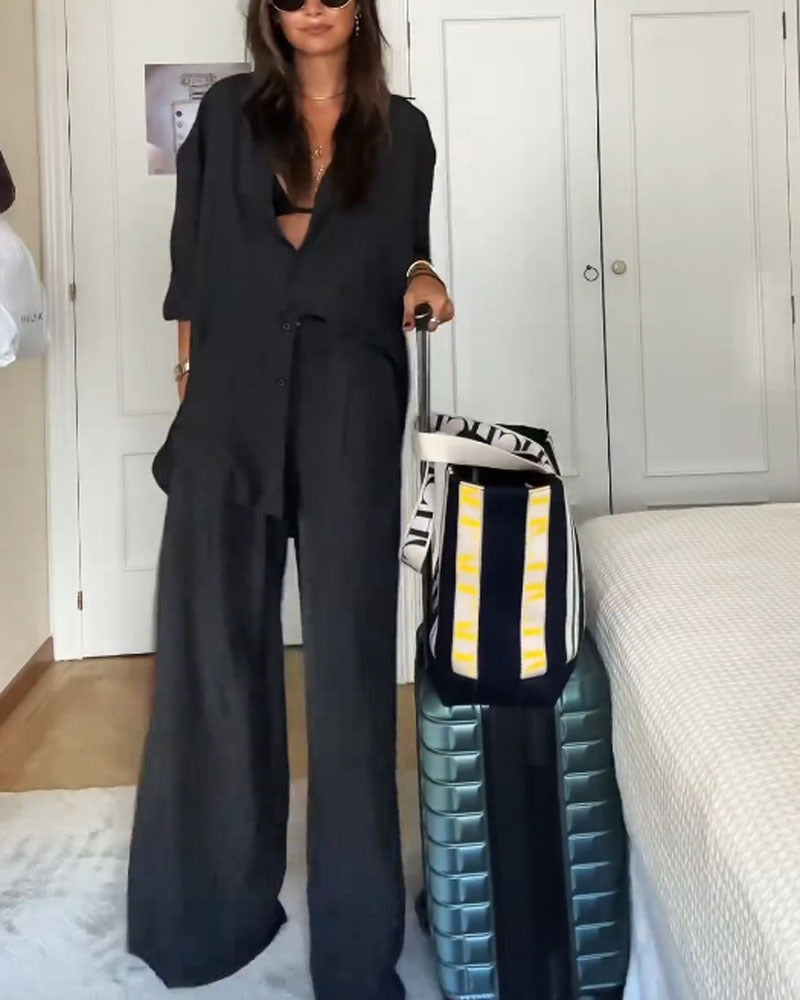 Damen Leinenweite Hose mit tailliertem Oberteil und KNopfdetails Stalluxe